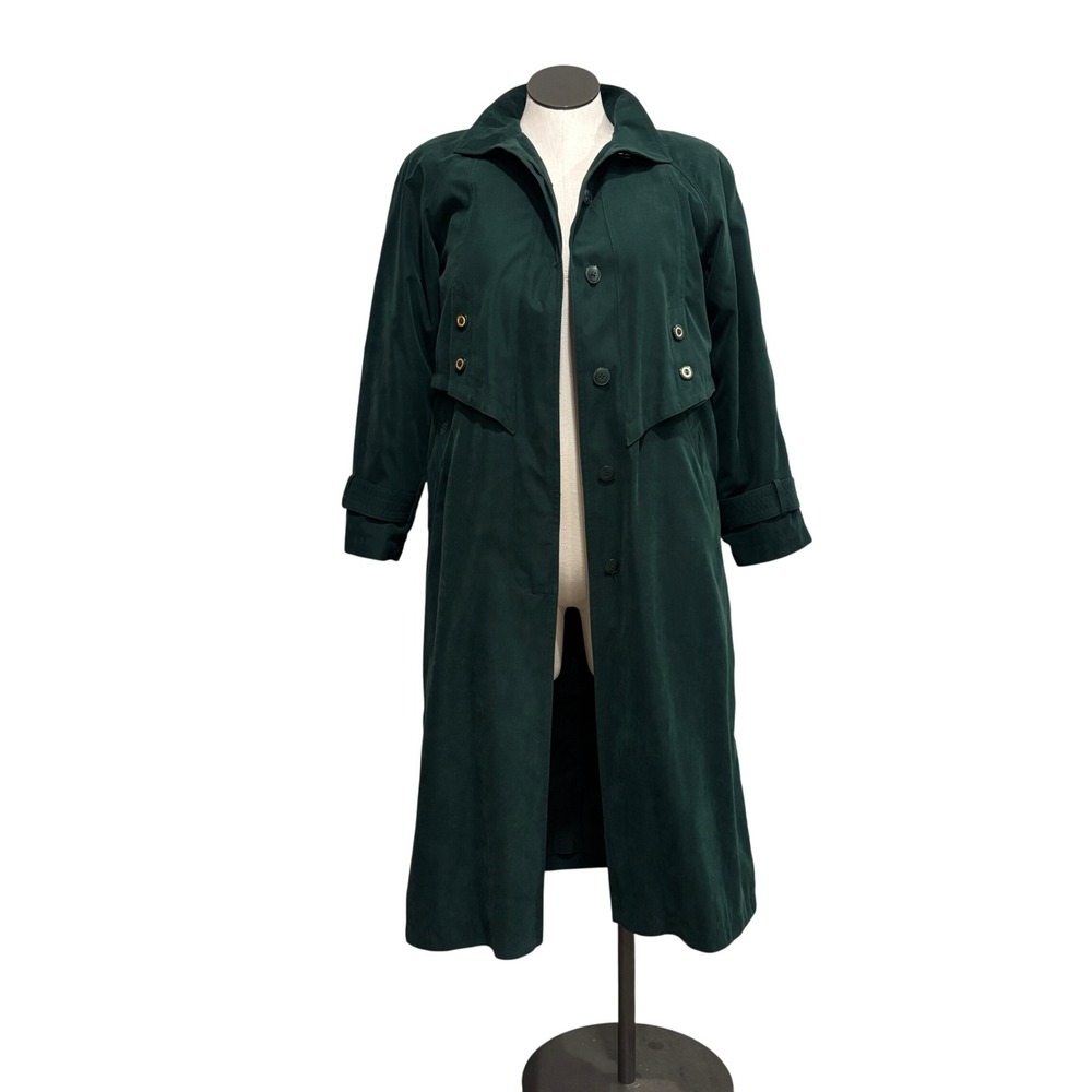 FSL Petite Collection Long‎ Green Rain Trench Coat Women's Size 6P